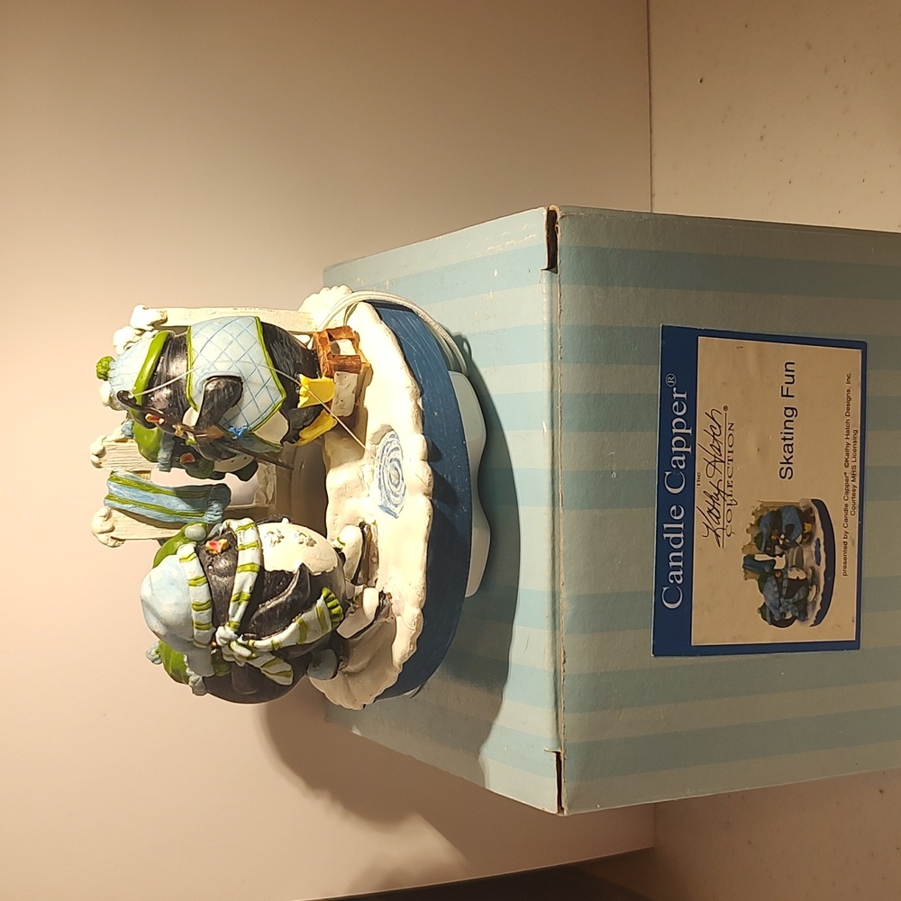 Candle Capper Skating Fun Stay On Candle Topper Penguins Ice Skating & Fishing